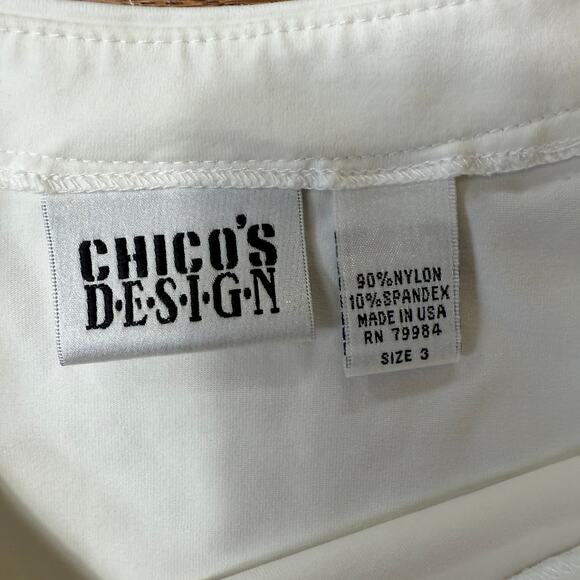 VTG Chicos White Shell Tank SZ 3 Nylon Spandex USA Staple Work Bra Friendly - Picture 3 of 3